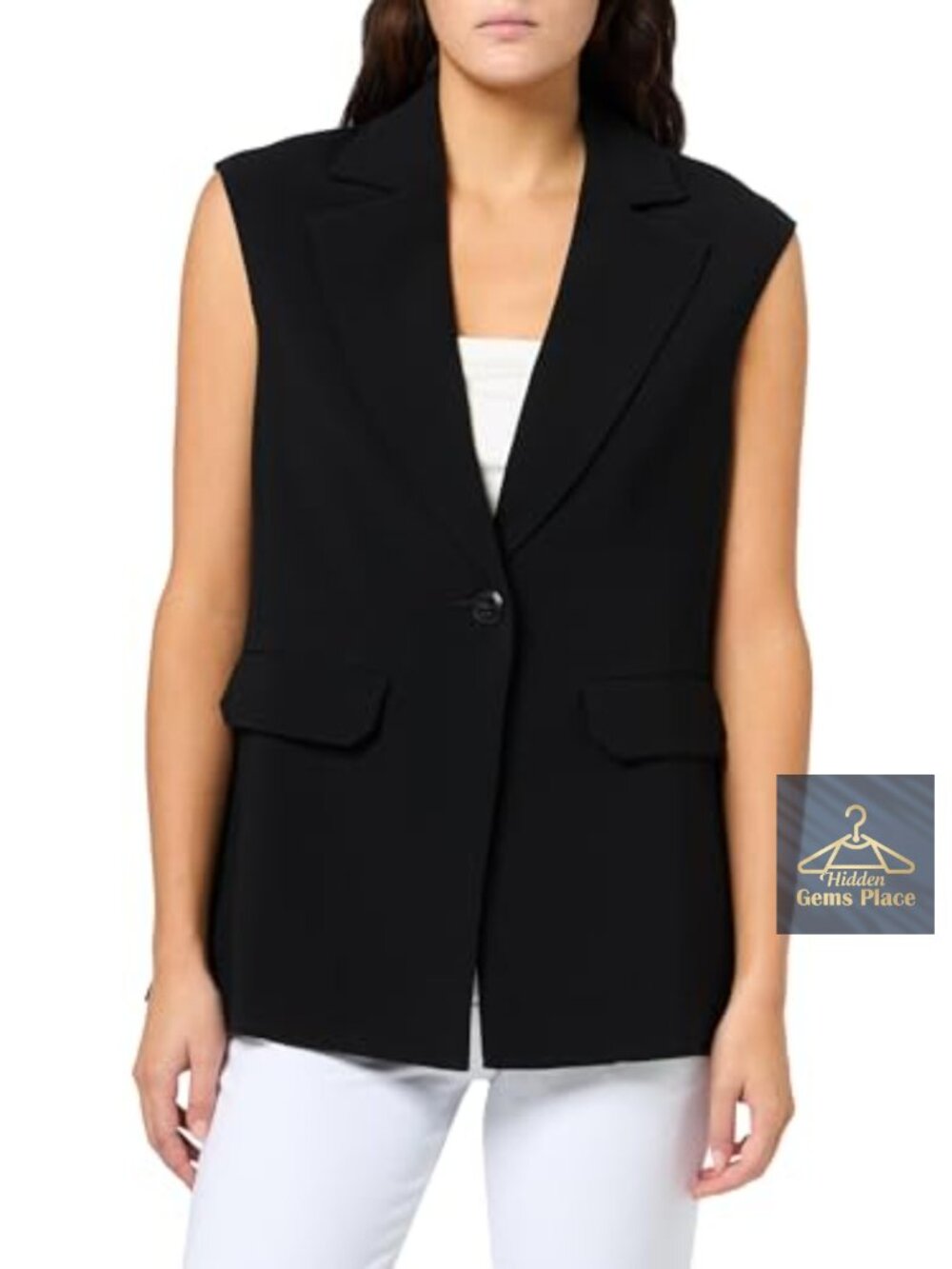 Longline Suiting Vest With Spread Collar and Button Front